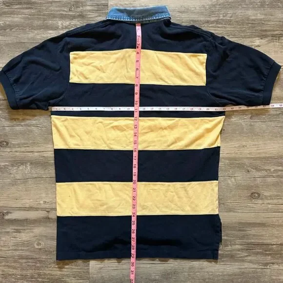 Vintage Polo Ralph Lauren Denim Collar Striped Rugby Polo Shirt Size Large - Picture 5 of 5